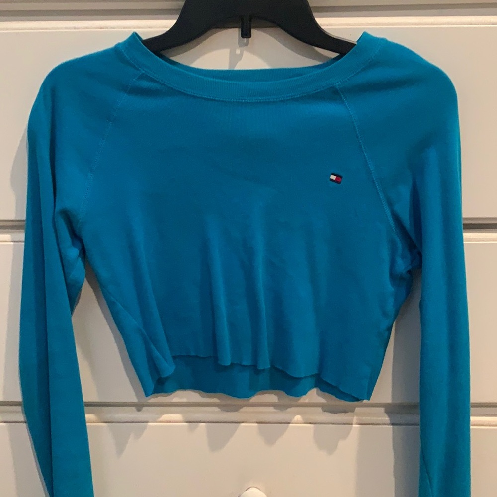 Thirfted blue crop top